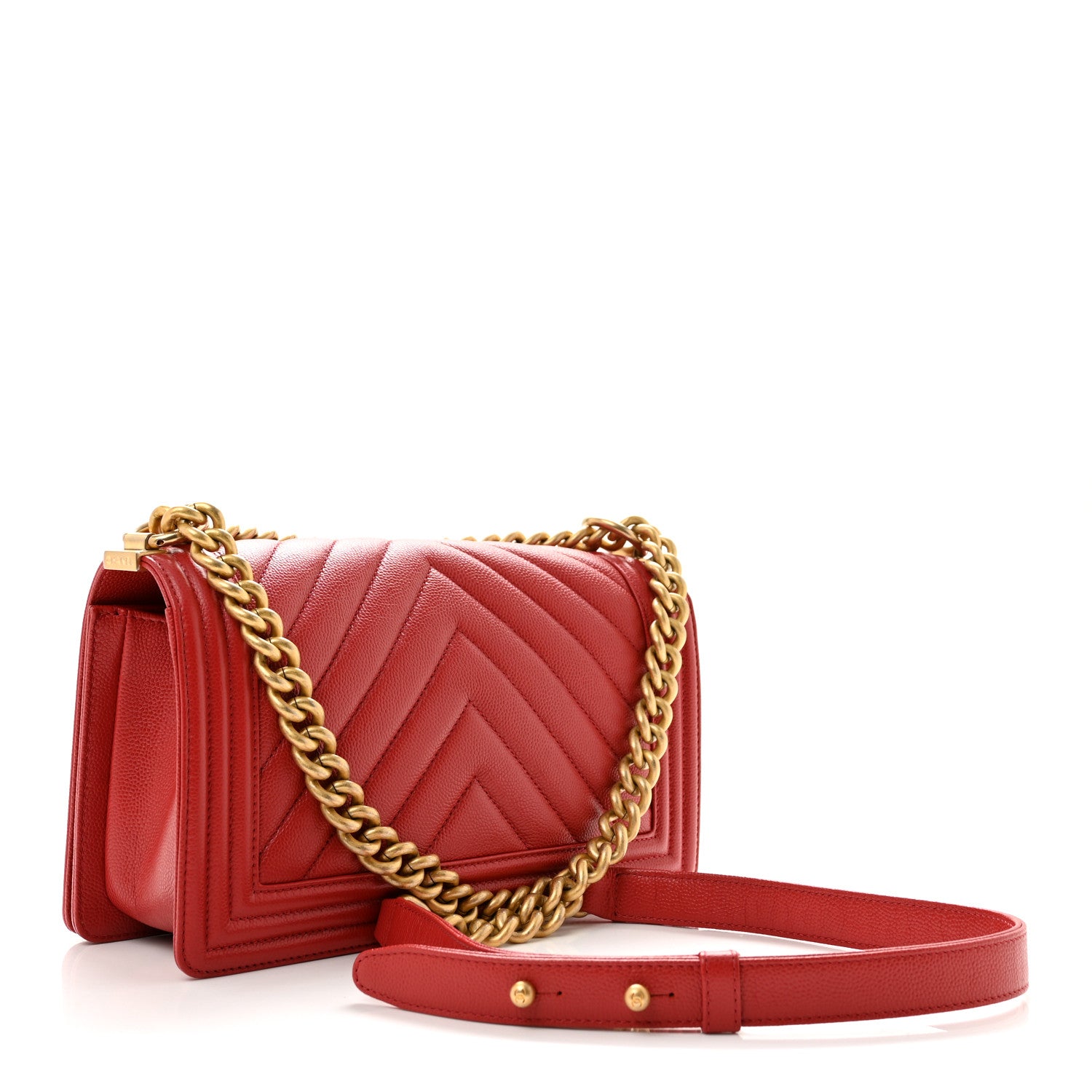 Caviar Chevron Quilted Medium Boy Flap Red — view 3