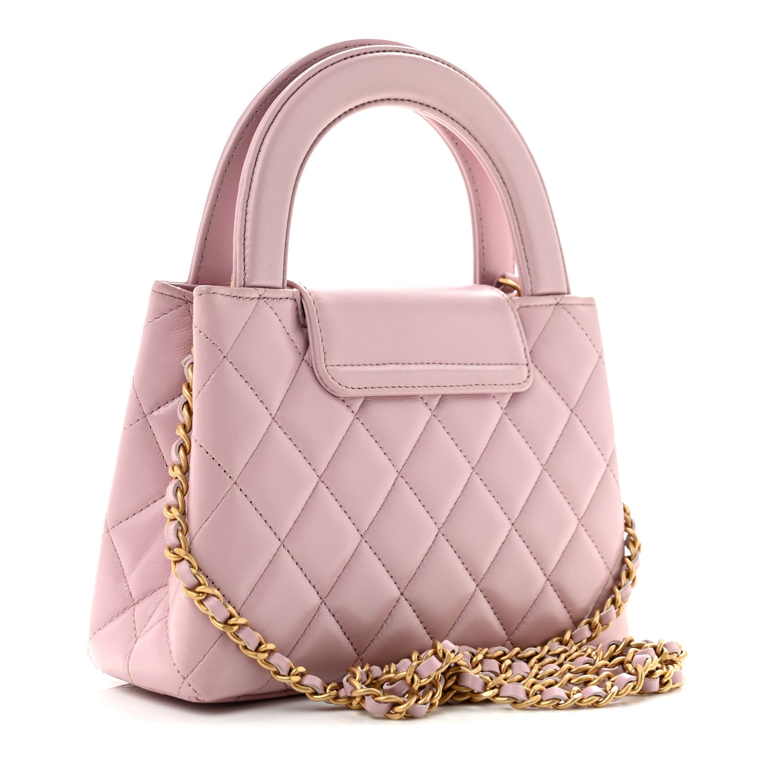 Shiny Aged Calfskin Quilted Nano Kelly Shopper Pink — view 3