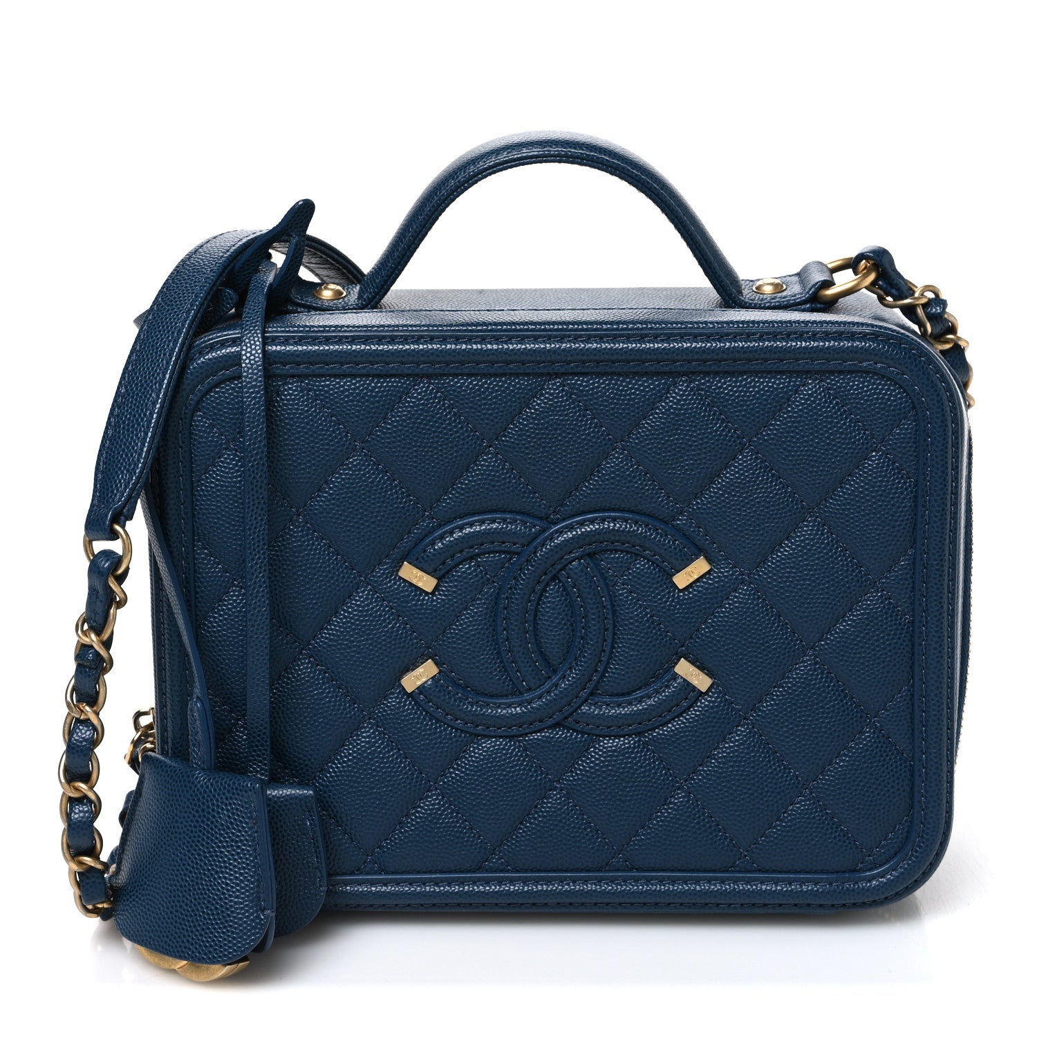 Caviar Quilted Medium CC Filigree Vanity Case Dark Blue — view 1