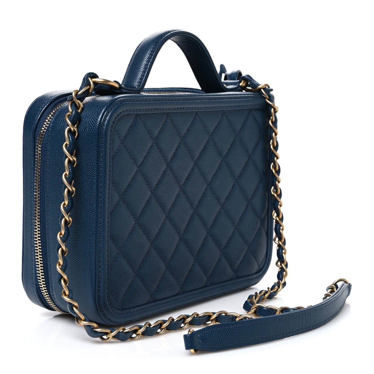 Caviar Quilted Medium CC Filigree Vanity Case Dark Blue — view 3