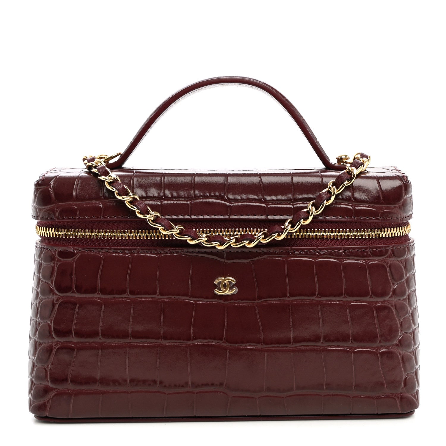Calfskin Crocodile Embossed Crococo Exoticoco Vanity With Chain  Dark Burgundy