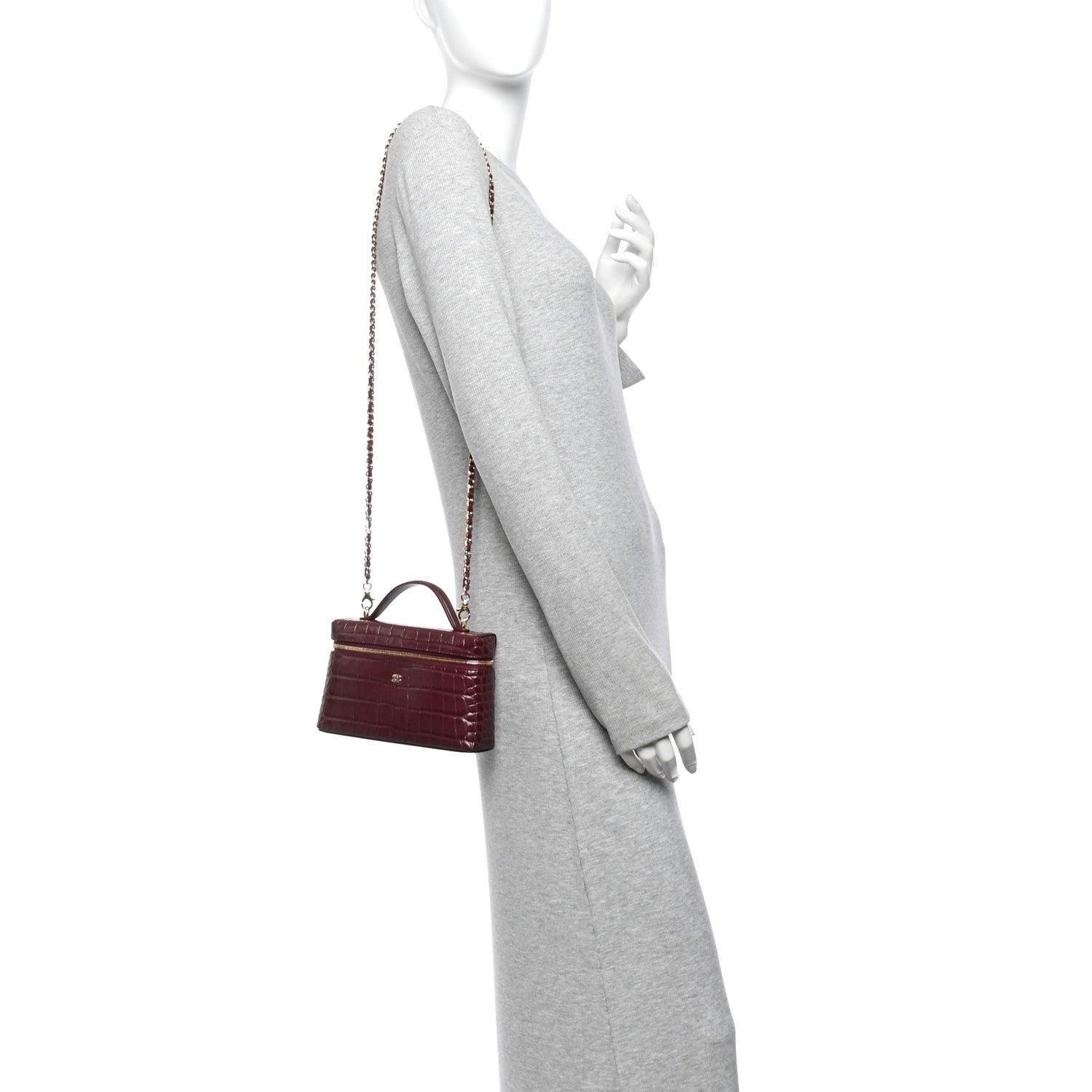 Calfskin Crocodile Embossed Crococo Exoticoco Vanity With Chain  Dark Burgundy — view 2