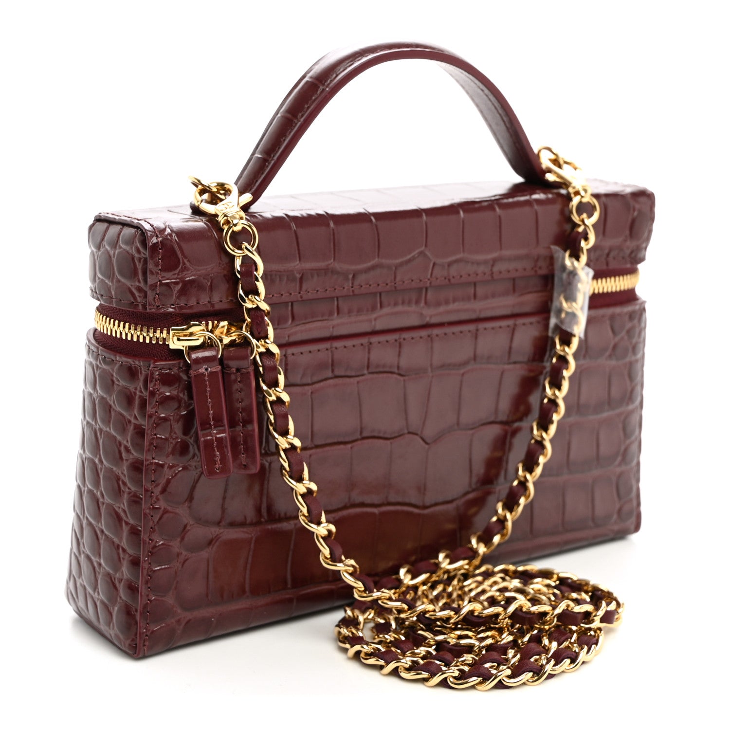 Calfskin Crocodile Embossed Crococo Exoticoco Vanity With Chain  Dark Burgundy — view 3