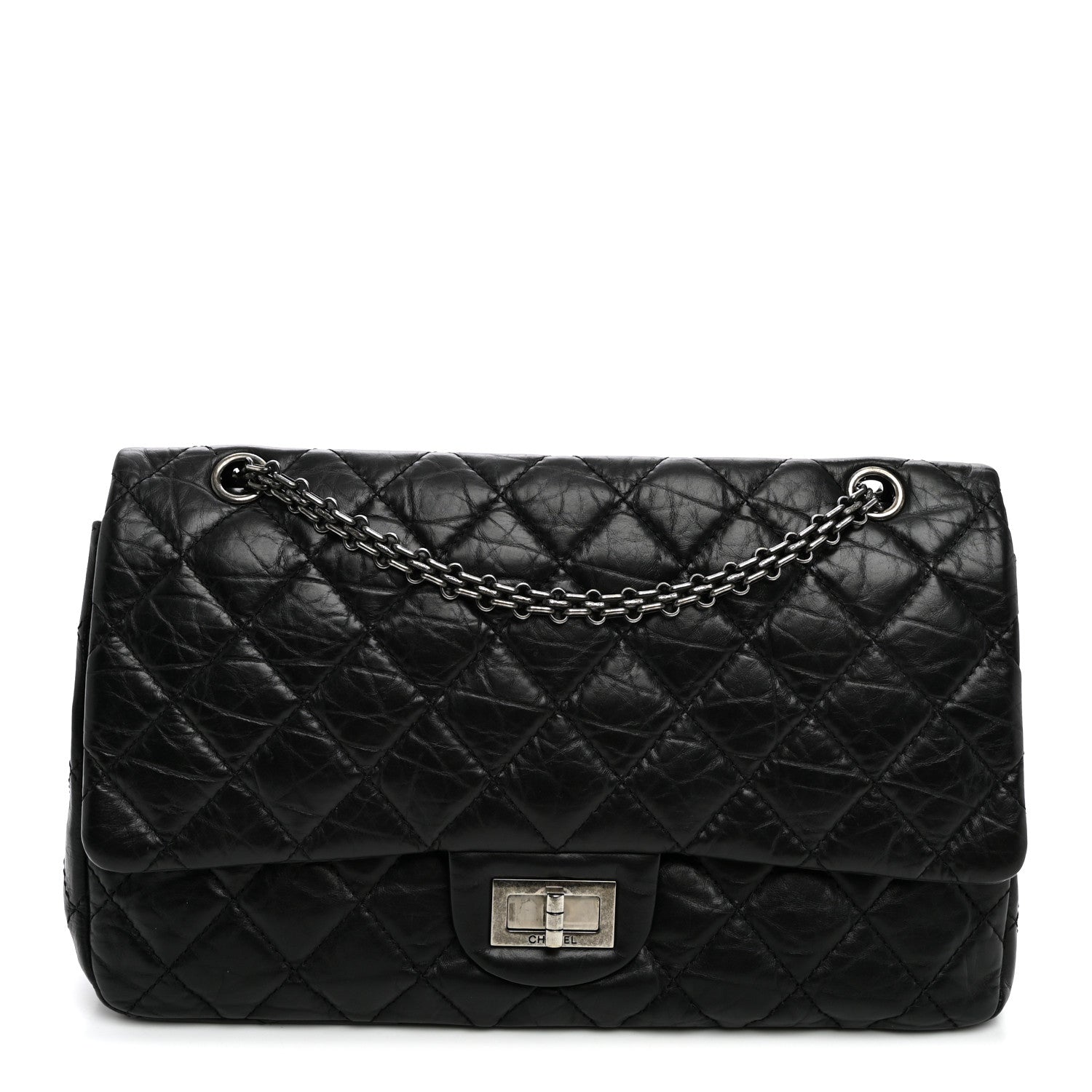 Aged Calfskin Quilted 2.55 Reissue 227 Flap Black