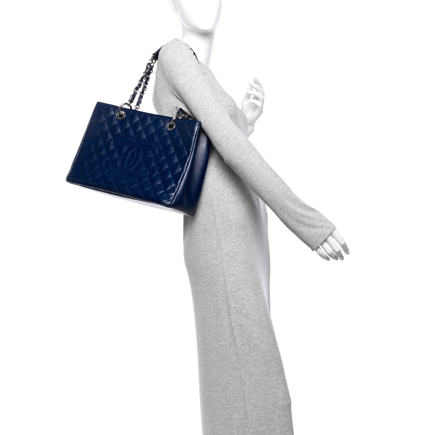 Caviar Quilted Grand Shopping Tote GST Dark Navy Blue — view 2