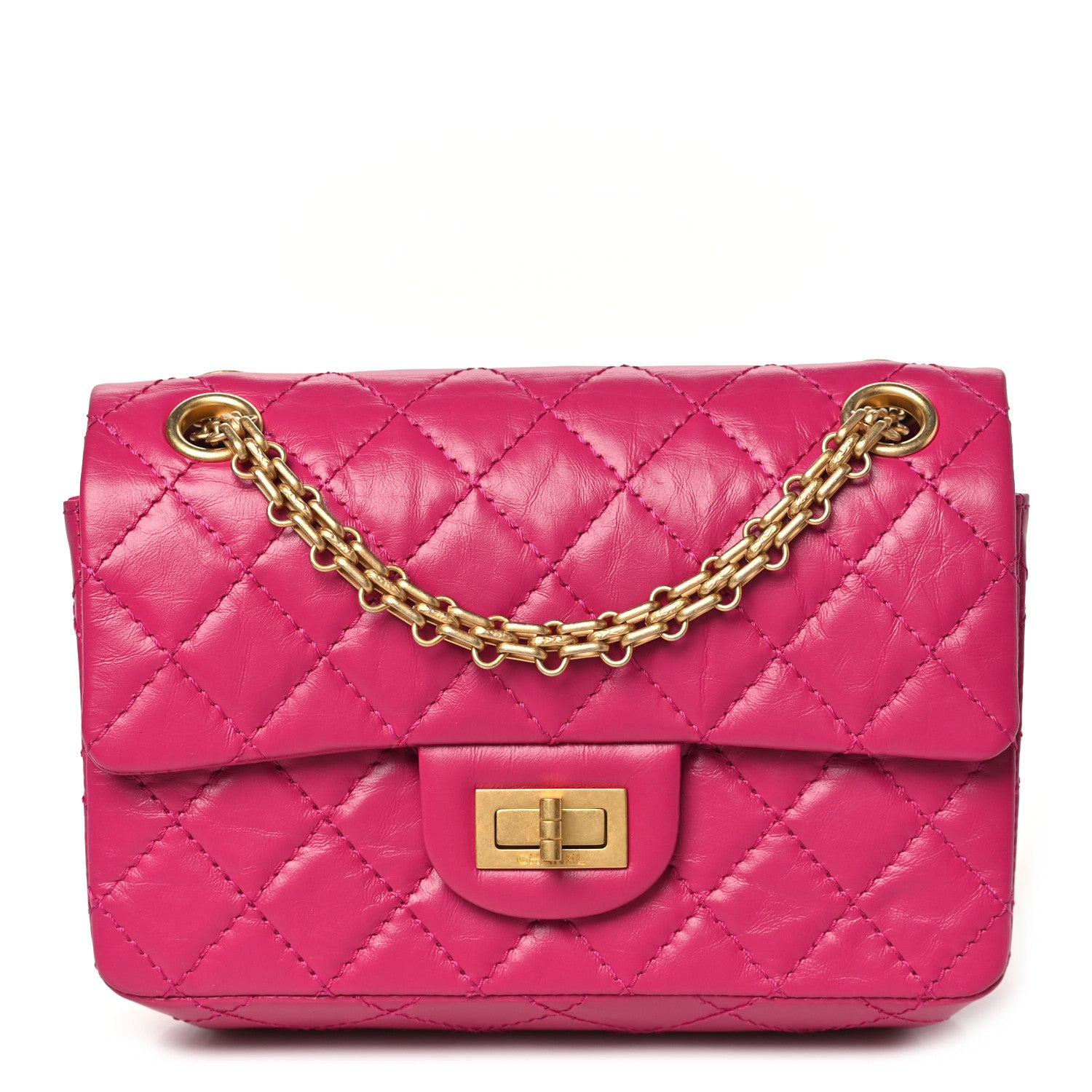 Aged Calfskin Quilted 2.55 Reissue Mini Flap Fuchsia