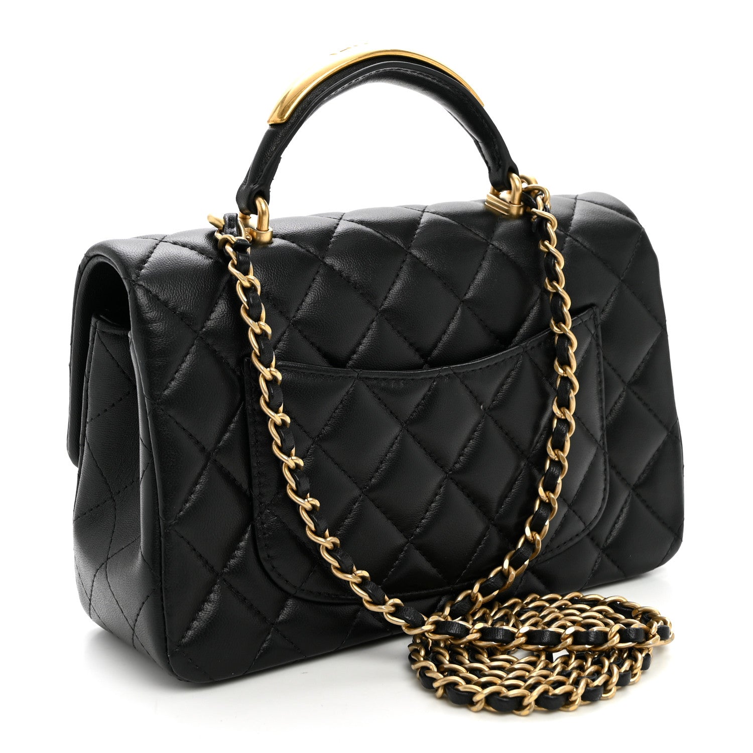 Lambskin Quilted Metal Mini Top Handle Rectangular Flap Black — view 3