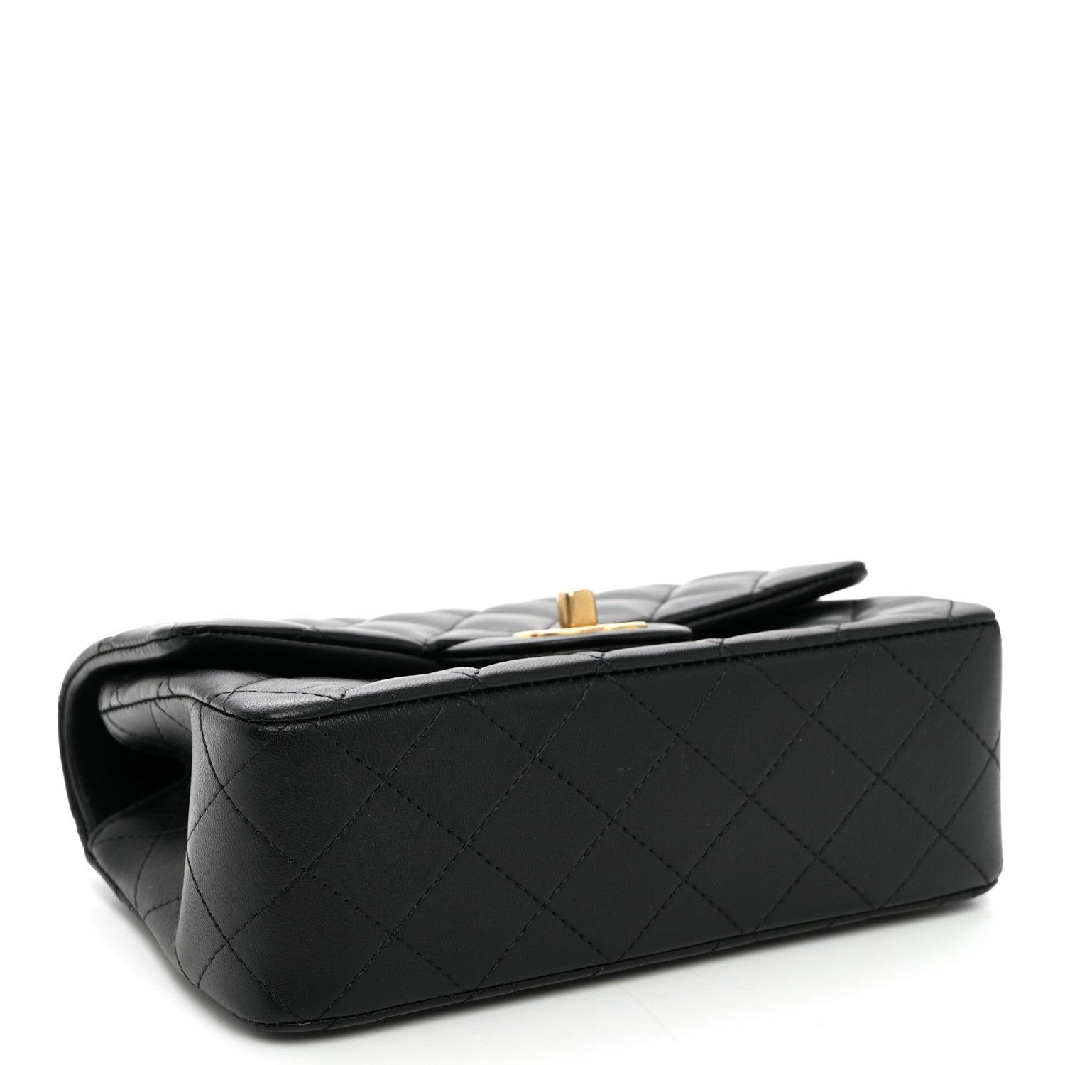 Lambskin Quilted Metal Mini Top Handle Rectangular Flap Black — view 4