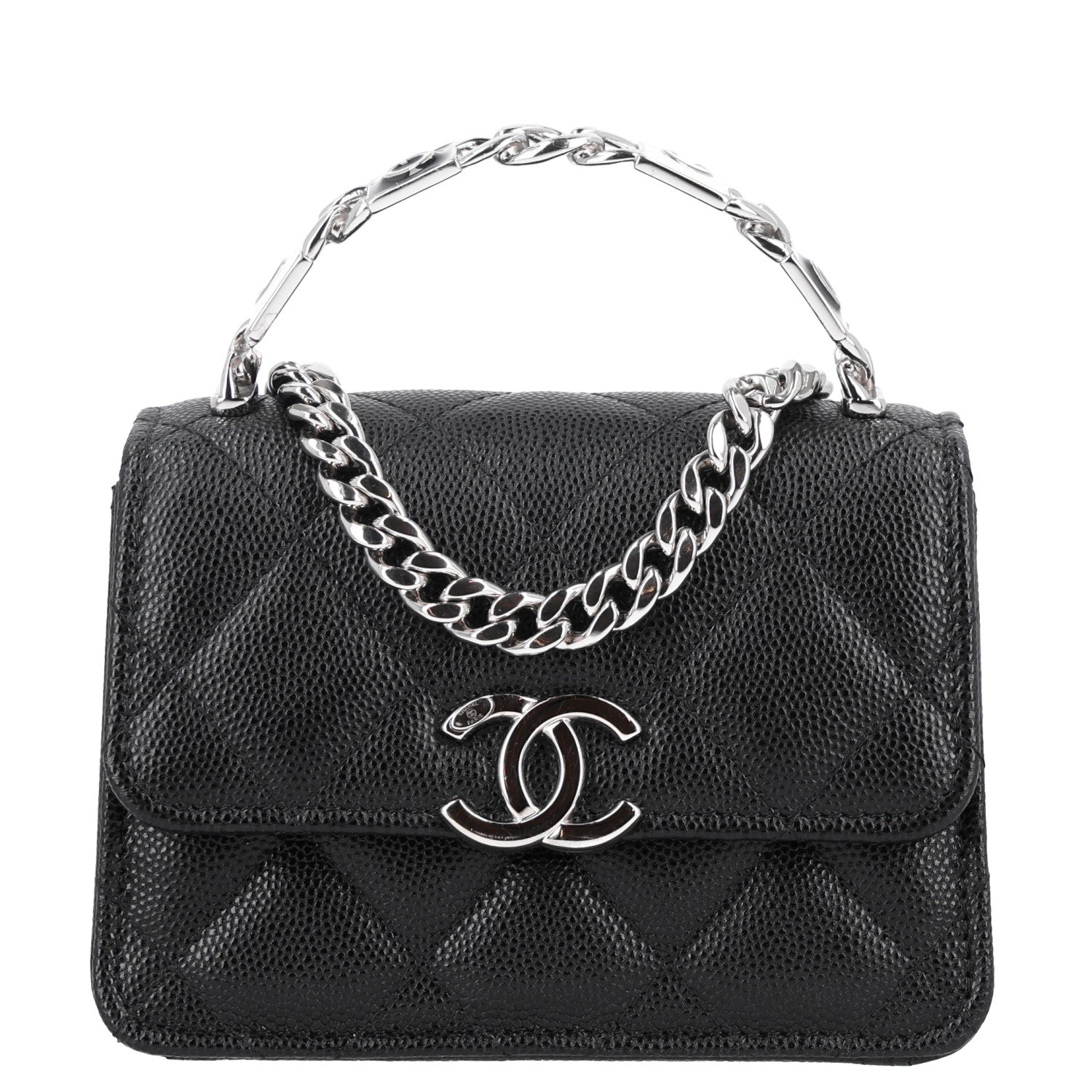 Caviar Quilted Pick Me Up Clutch With Chain Black