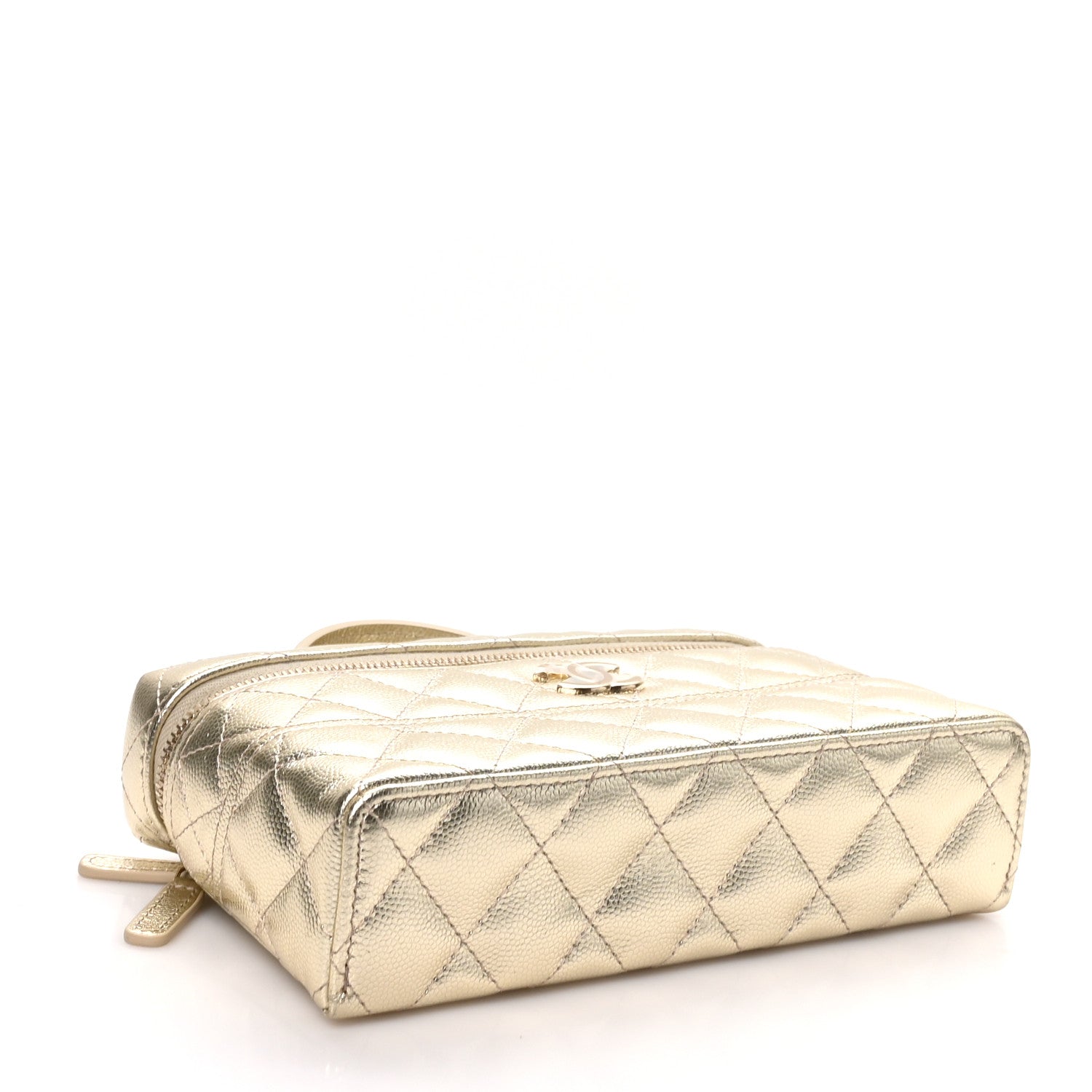 Metallic Caviar Quilted Trendy Handle Slim Vanity Light Golden — view 4