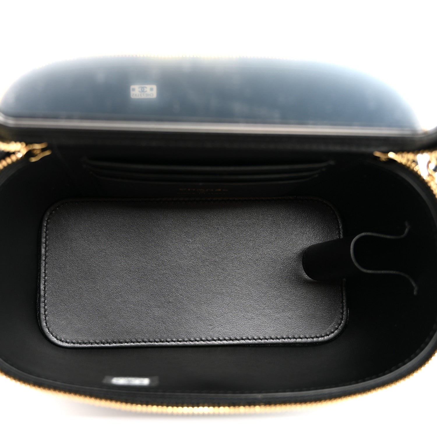 Calfskin Crocodile Embossed Exoticoco Small Top Handle Vanity Case With Chain Black Black — view 5