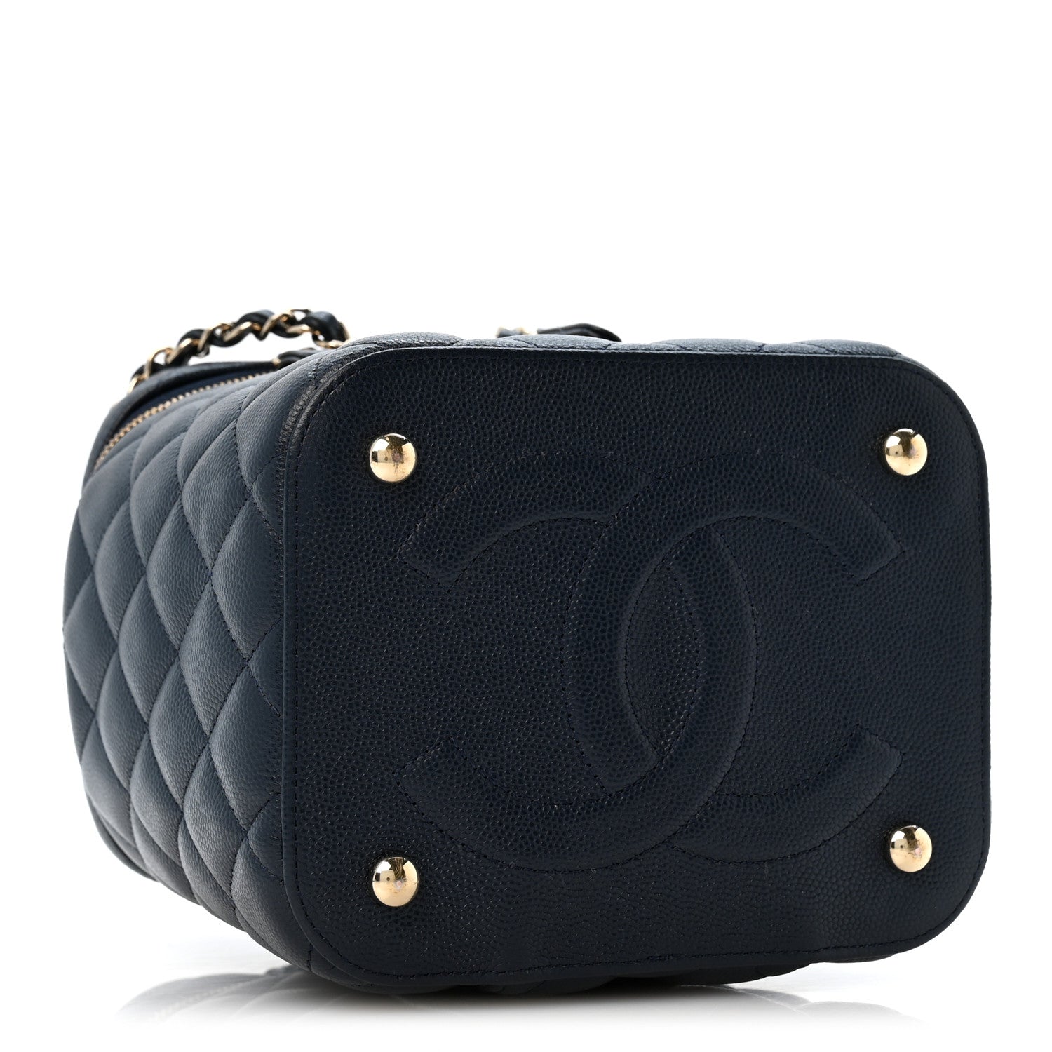 Caviar Quilted Small Top Handle Vanity Case With Chain Navy Blue — view 4