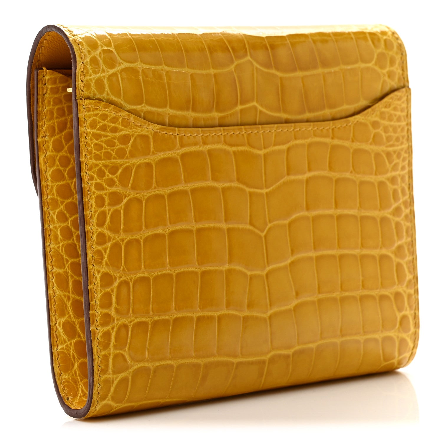 Shiny Alligator Constance Short Wallet Jaune Ambre — view 3