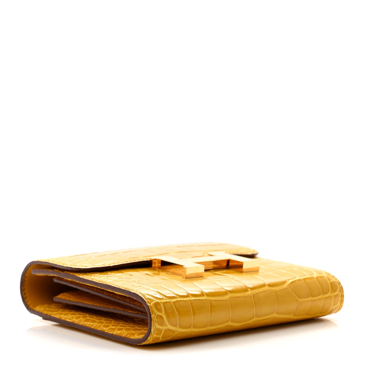 Shiny Alligator Constance Short Wallet Jaune Ambre — view 4
