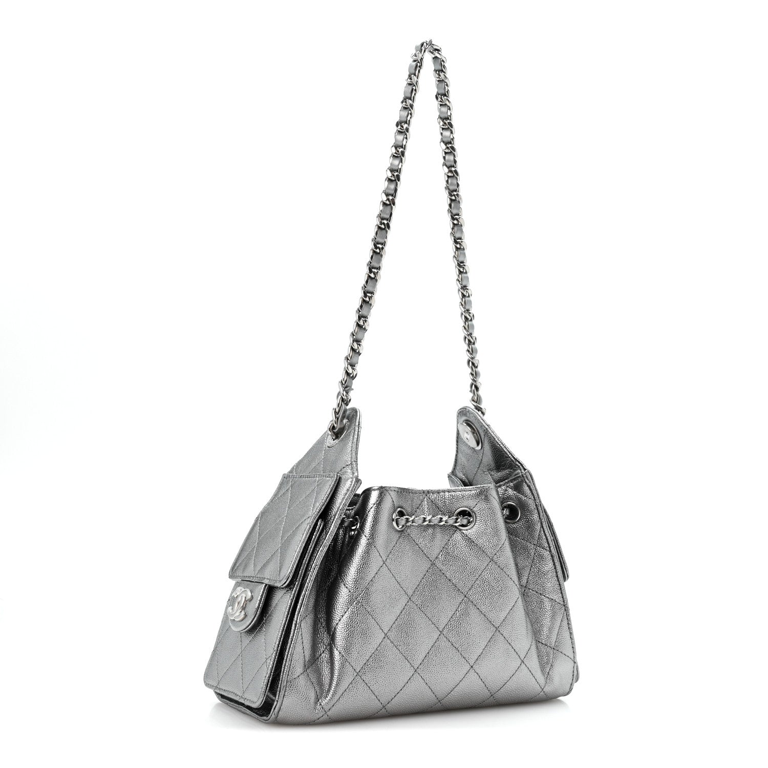 Metallic Caviar Quilted Mini Chanel 25 Handbag Anthracite — view 3