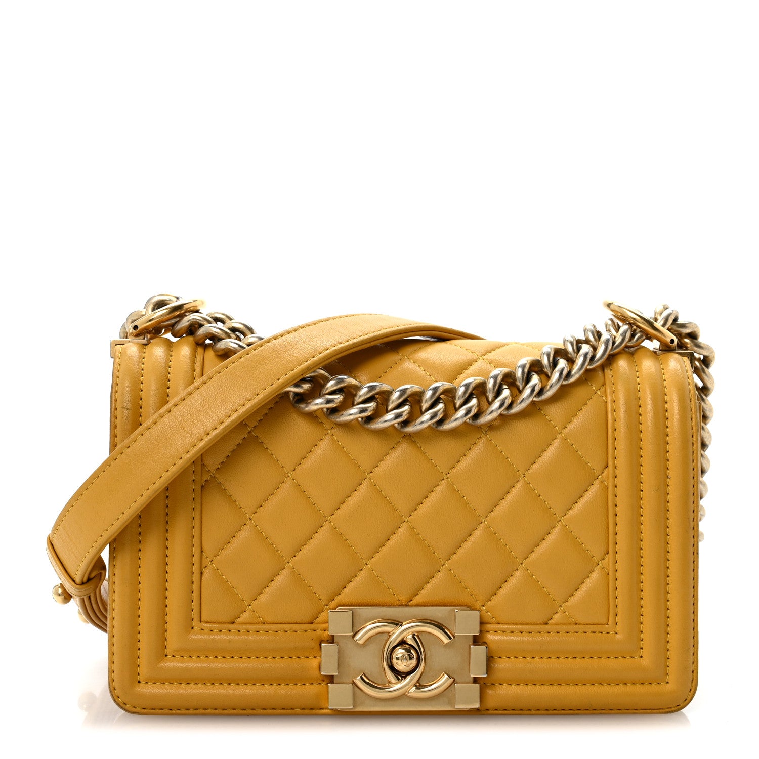 Lambskin Quilted Small Boy Flap Yellow — view 1