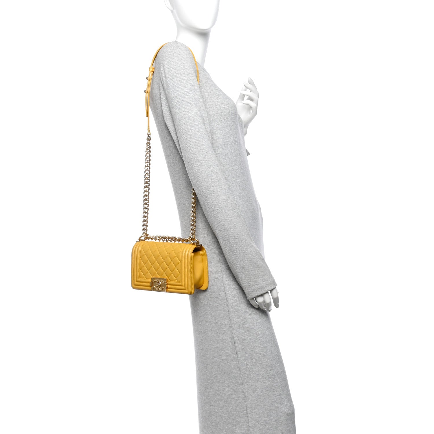 Lambskin Quilted Small Boy Flap Yellow — view 2