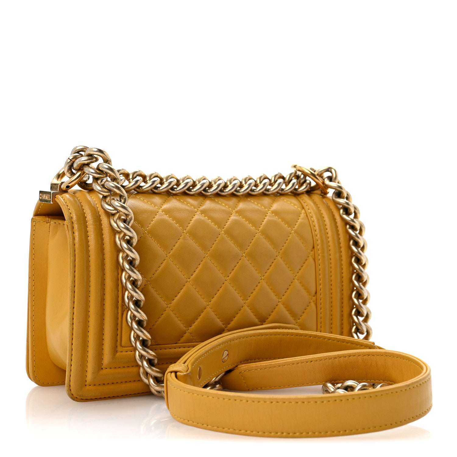 Lambskin Quilted Small Boy Flap Yellow — view 3