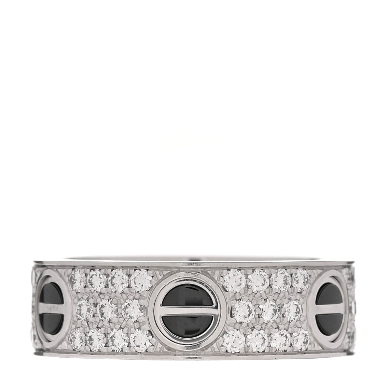 18K White Gold Diamond Ceramic LOVE Paved Ring 55 7.25