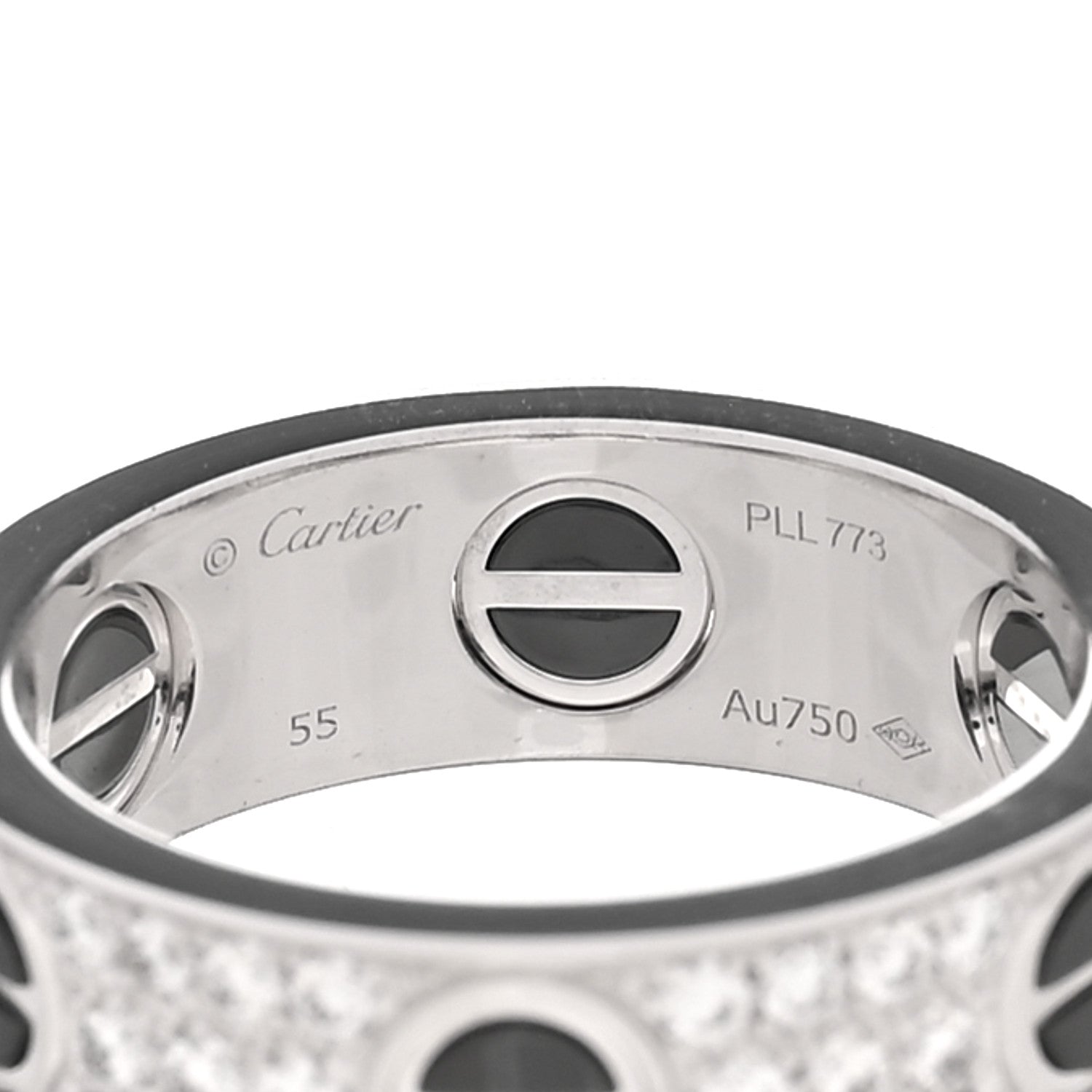18K White Gold Diamond Ceramic LOVE Paved Ring 55 7.25 — view 4
