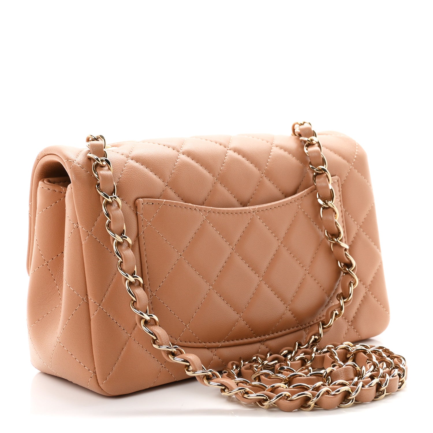 Lambskin Quilted Mini Rectangular Flap Dark Beige — view 3