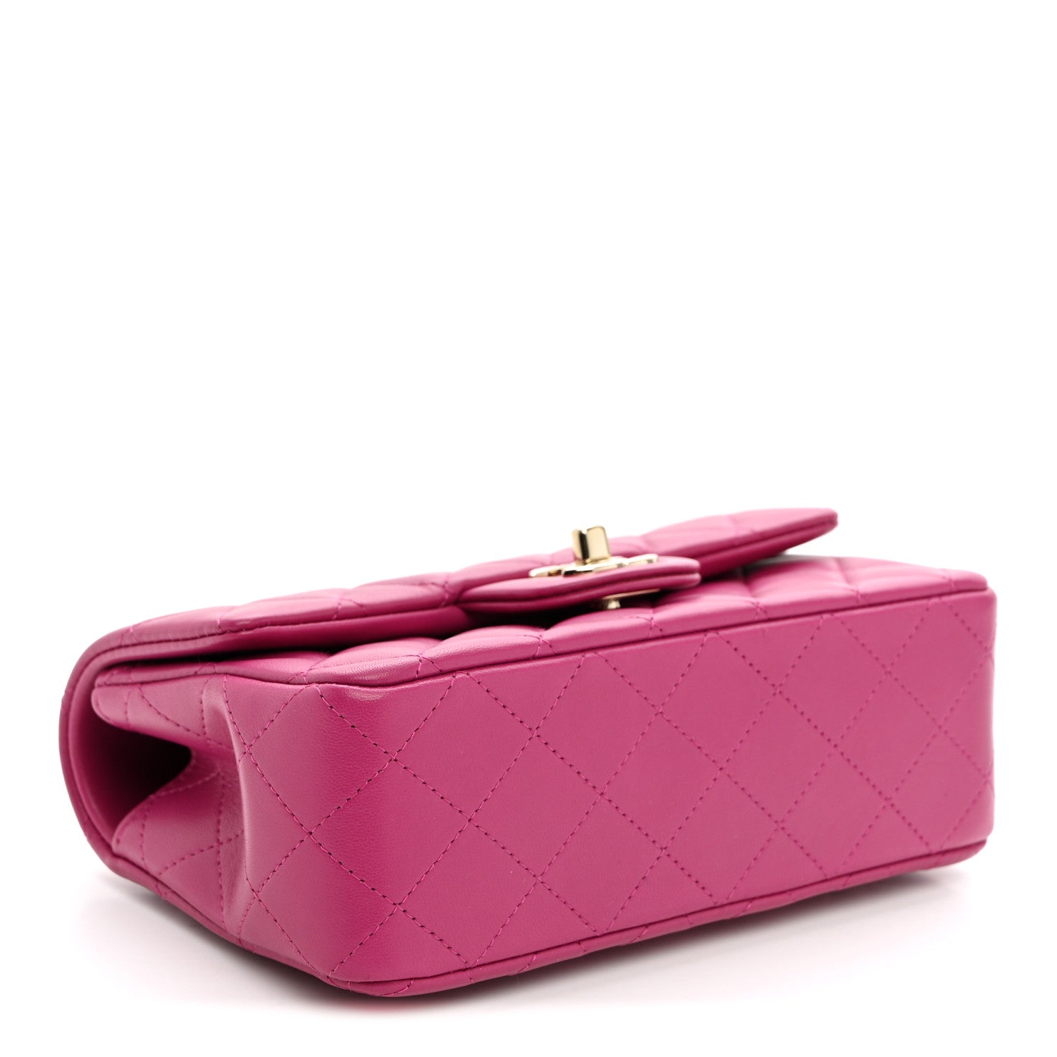 Lambskin Quilted Mini Top Handle Rectangular Flap Dark Pink — view 4