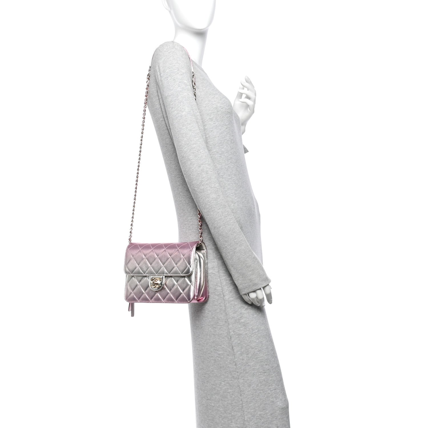 Metallic Lambskin Quilted Large Like A Wallet Flap Golden Pink — view 2