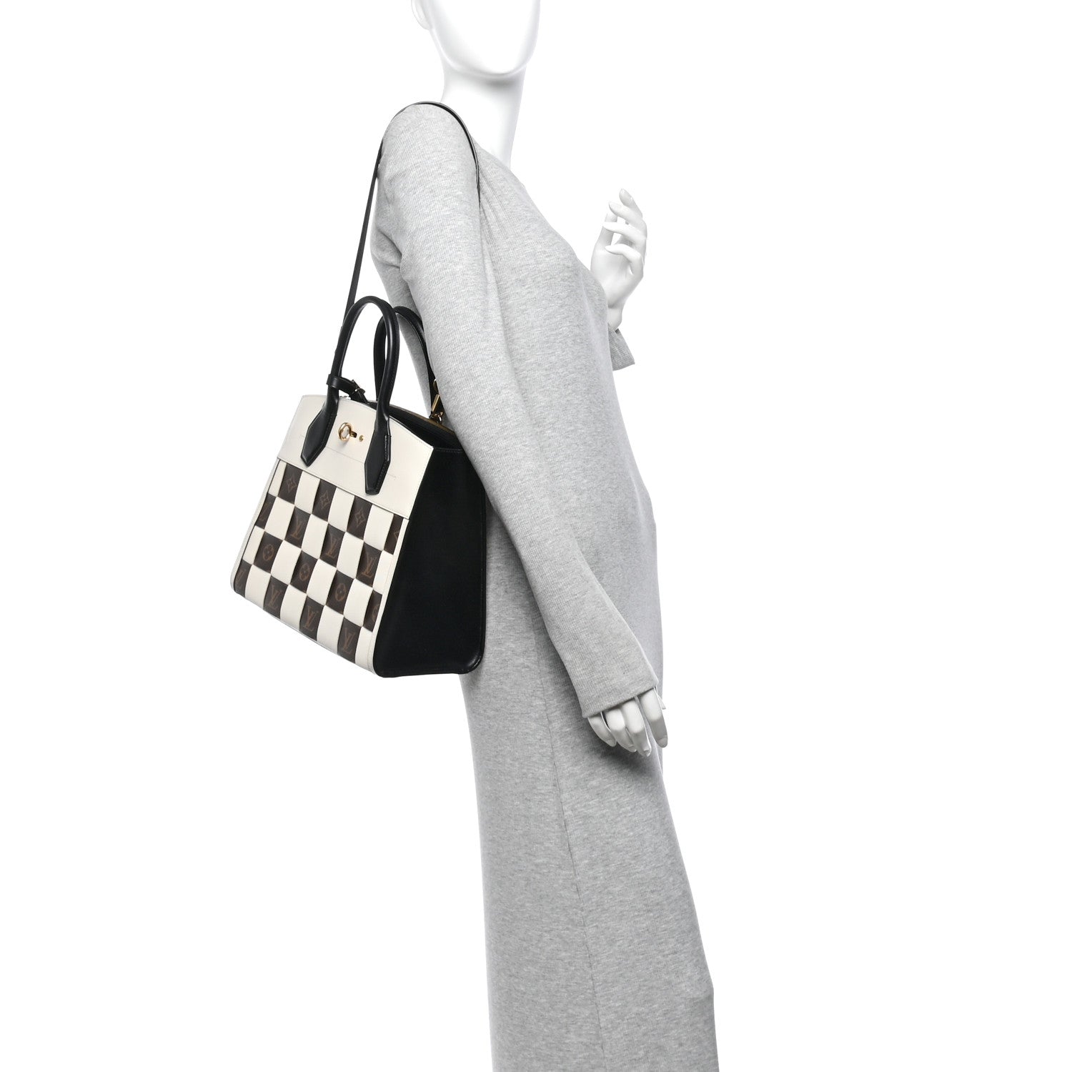 Calfskin Monogram Damier Tressage City Steamer MM Creme — view 2