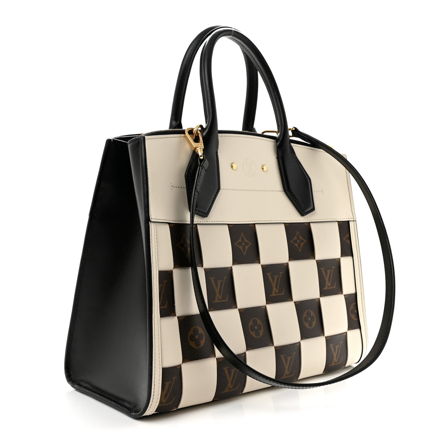 Calfskin Monogram Damier Tressage City Steamer MM Creme — view 3