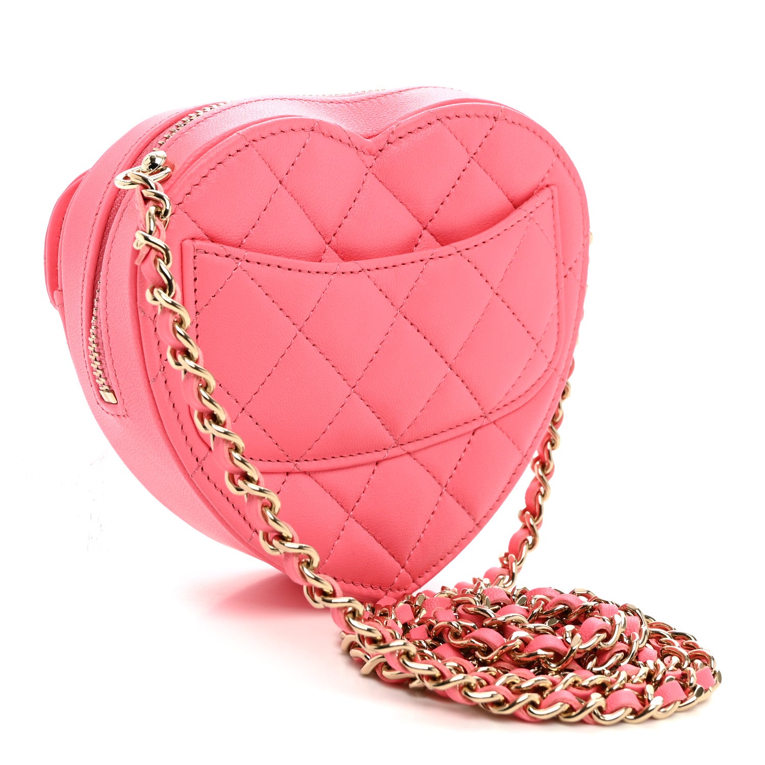 Lambskin Quilted CC In Love Heart Clutch With Chain Pink — view 3