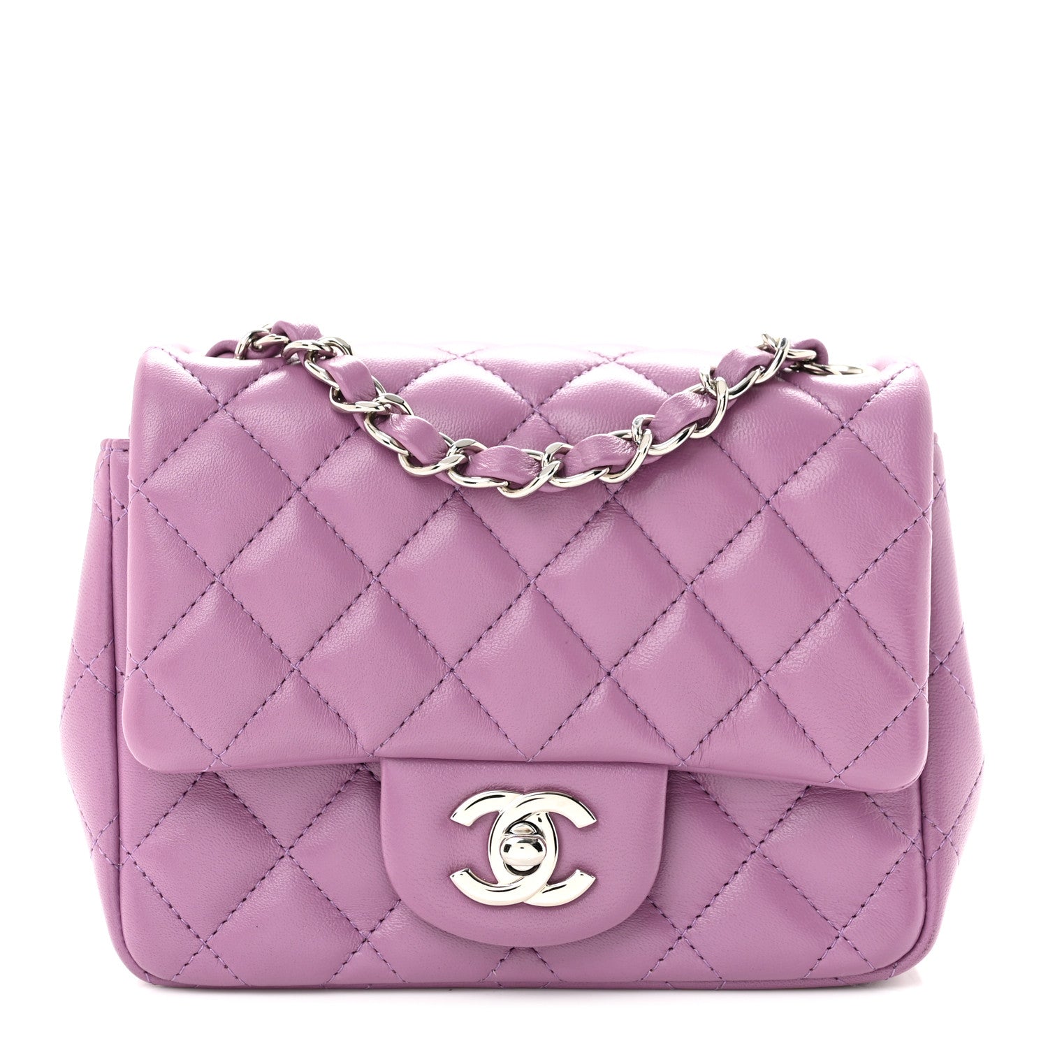 Lambskin Quilted Mini Square Flap Purple