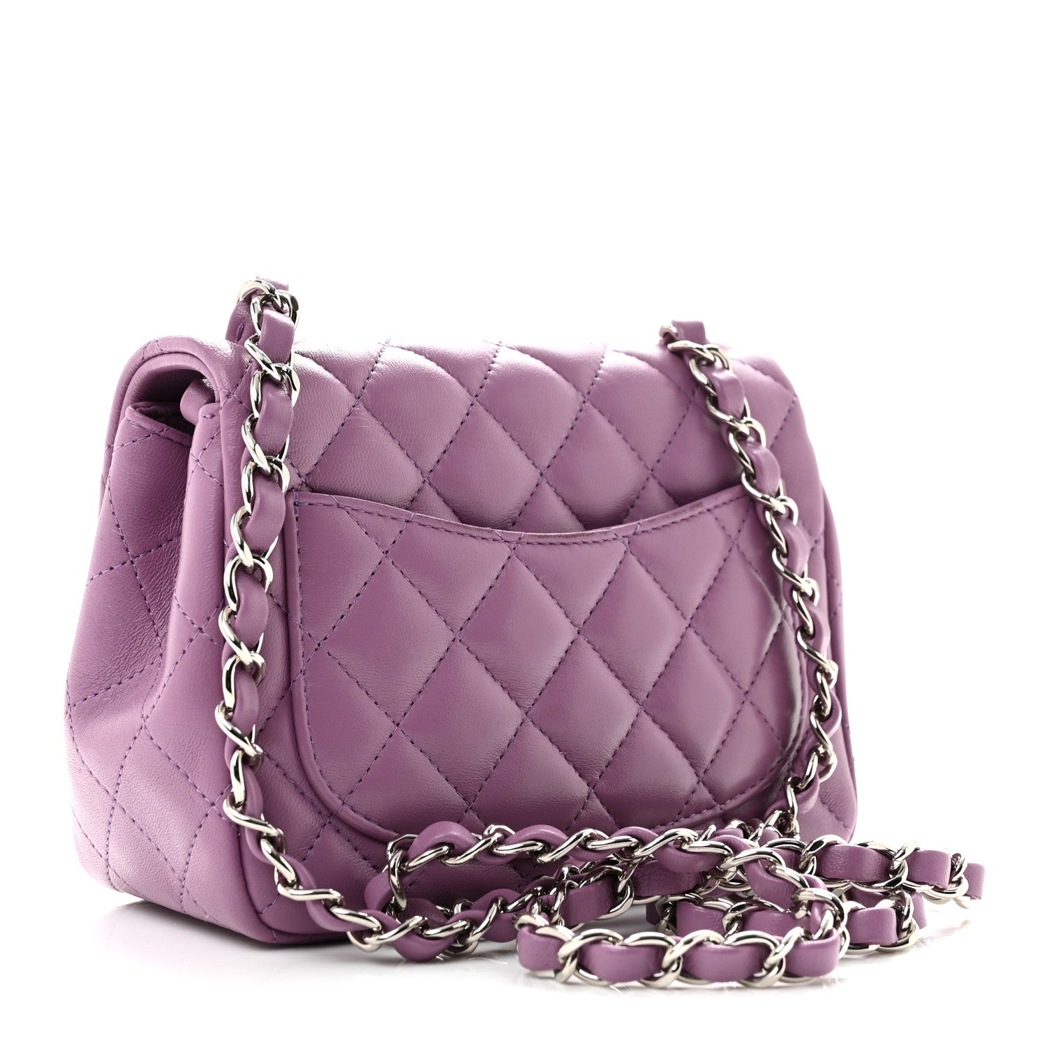 Lambskin Quilted Mini Square Flap Purple — view 2