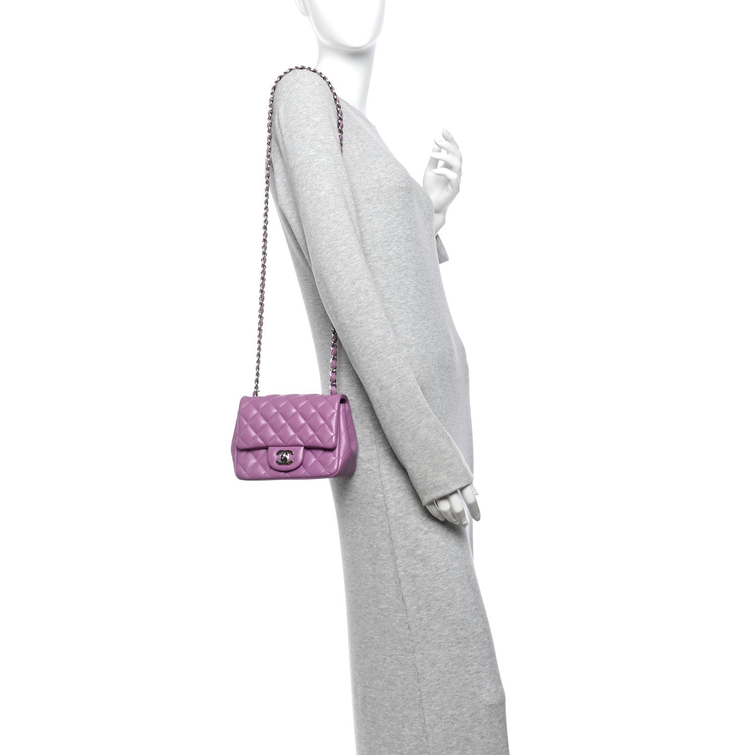 Lambskin Quilted Mini Square Flap Purple — view 3