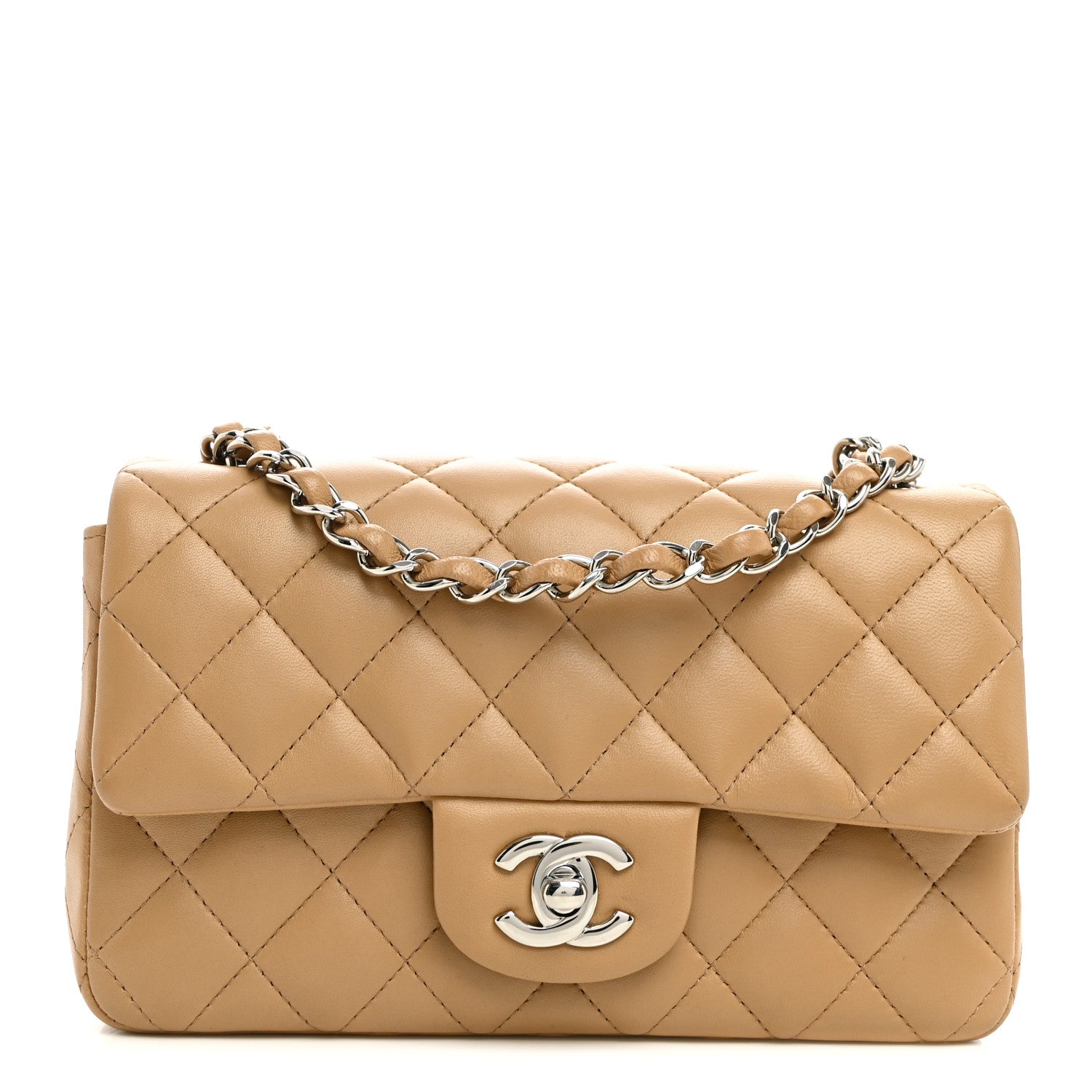 Lambskin Quilted Mini Rectangular Flap Beige
