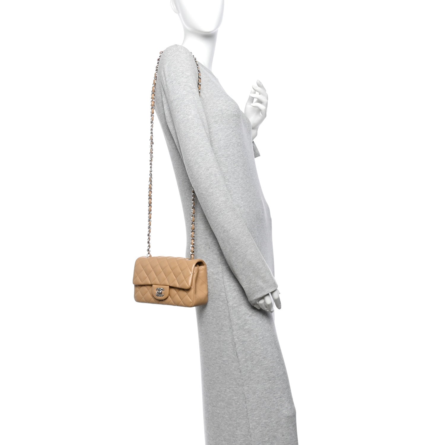 Lambskin Quilted Mini Rectangular Flap Beige — view 2