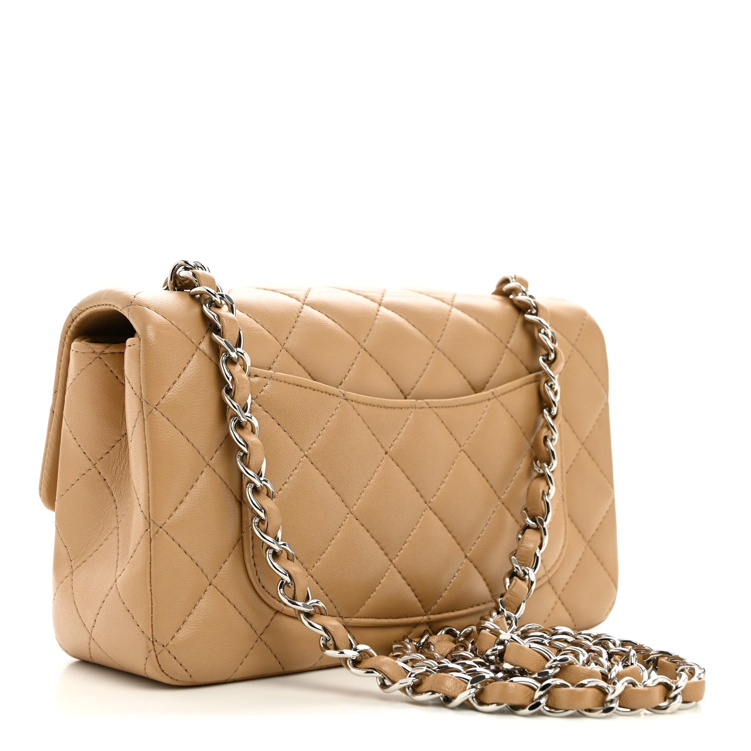 Lambskin Quilted Mini Rectangular Flap Beige — view 3