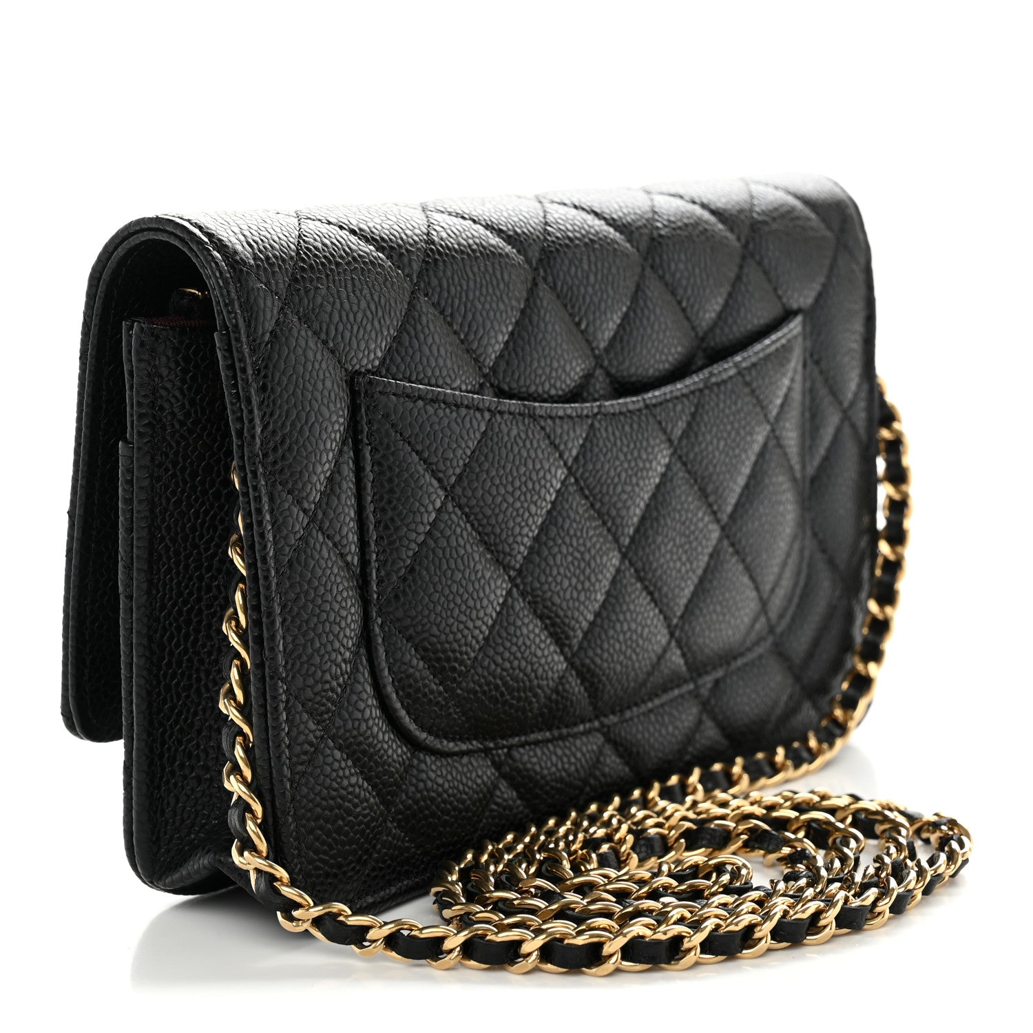 Caviar Quilted Wallet on Chain WOC Black — view 3