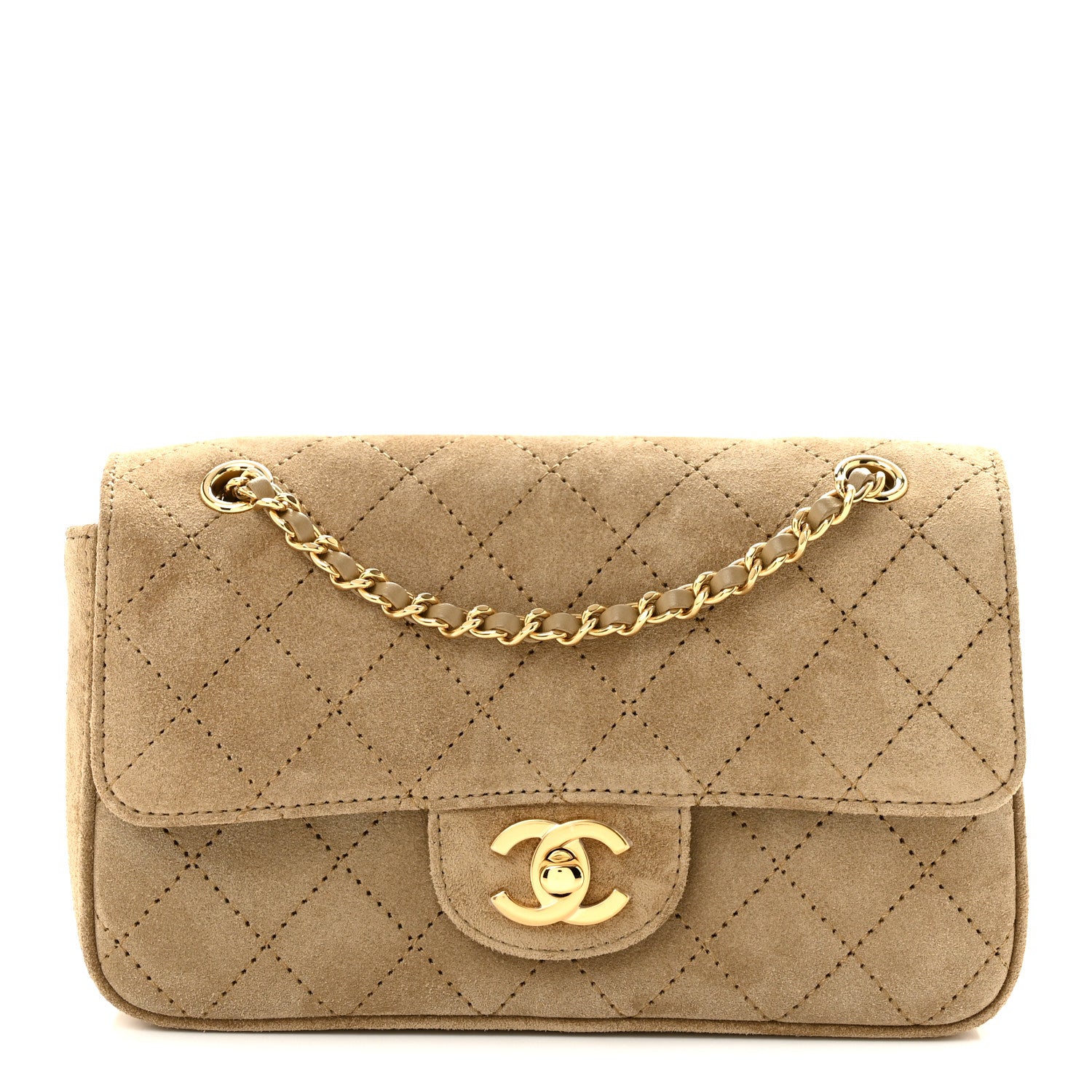 Suede Calfskin Mini Souplissimo Flap Dark Beige