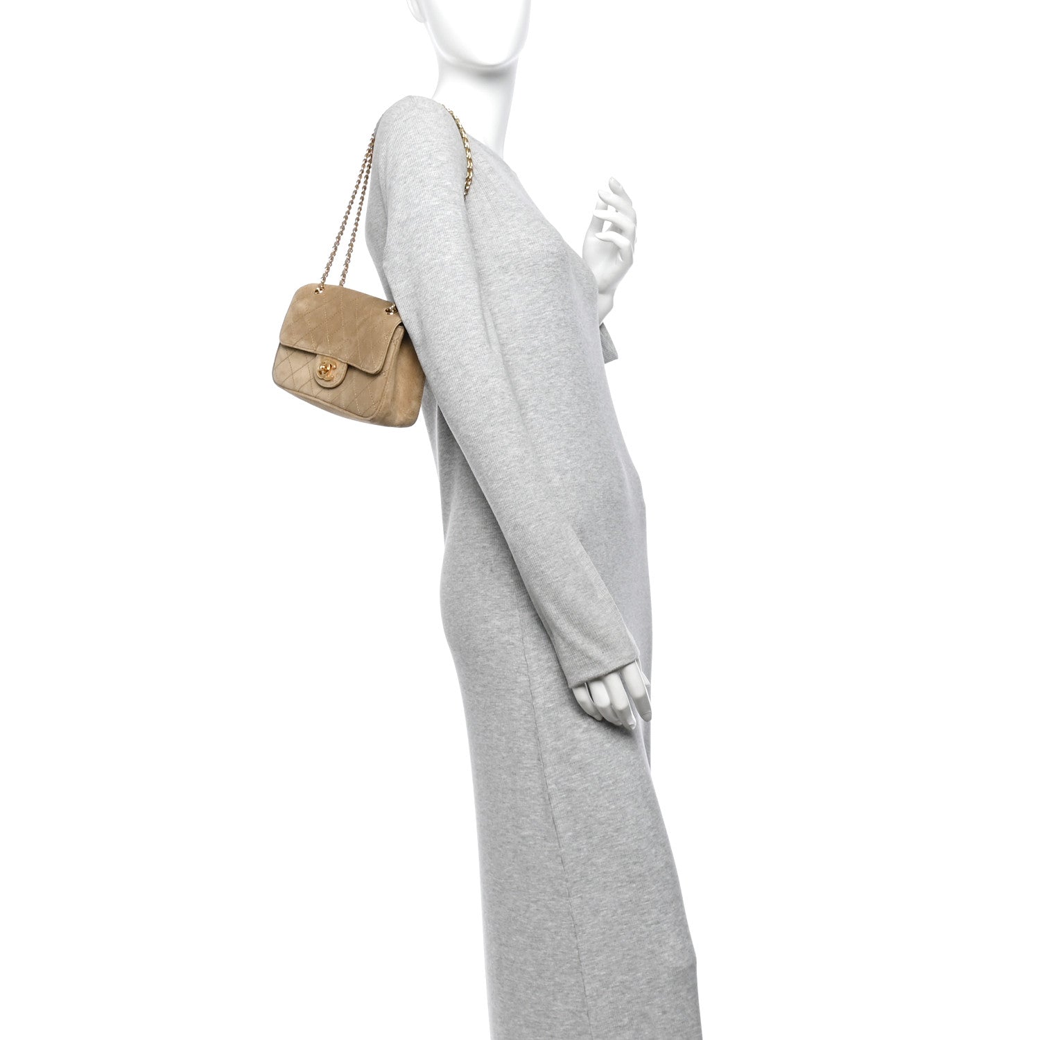 Suede Calfskin Mini Souplissimo Flap Dark Beige — view 2