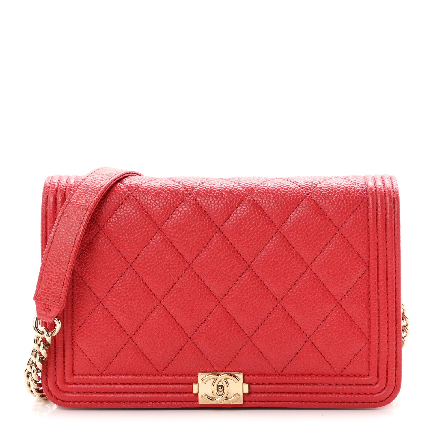 Caviar Quilted Boy Wallet On Chain WOC Red