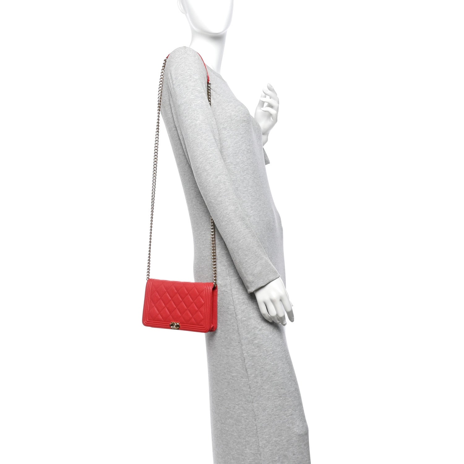 Caviar Quilted Boy Wallet On Chain WOC Red — view 2
