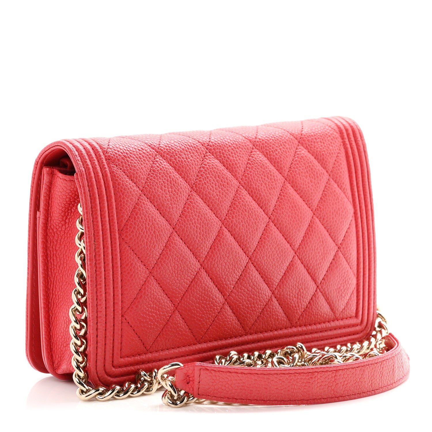 Caviar Quilted Boy Wallet On Chain WOC Red — view 3