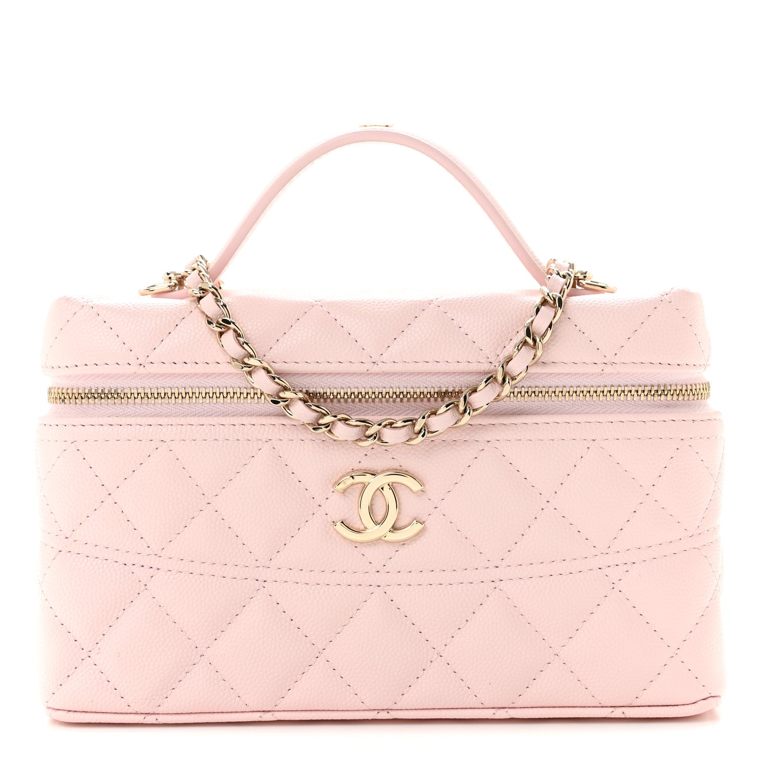 Caviar Quilted Top Handle Slim Vanity With Chain Light Pink — view 1