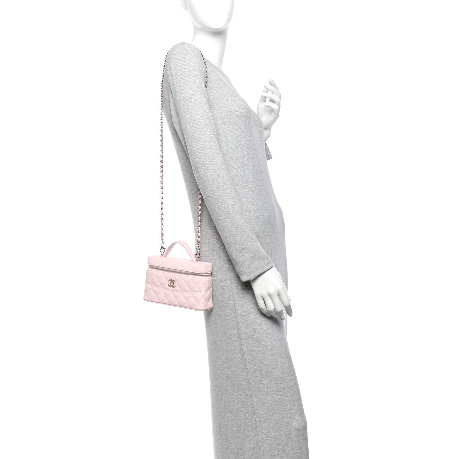 Caviar Quilted Top Handle Slim Vanity With Chain Light Pink — view 2