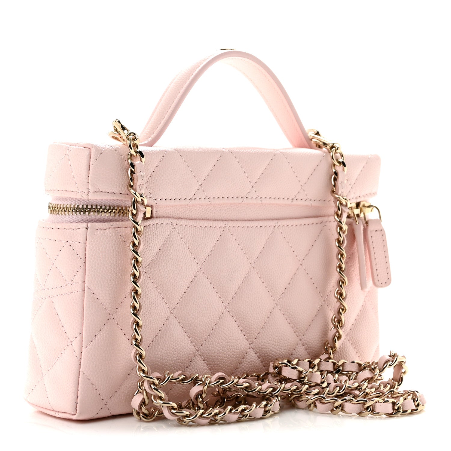 Caviar Quilted Top Handle Slim Vanity With Chain Light Pink — view 3