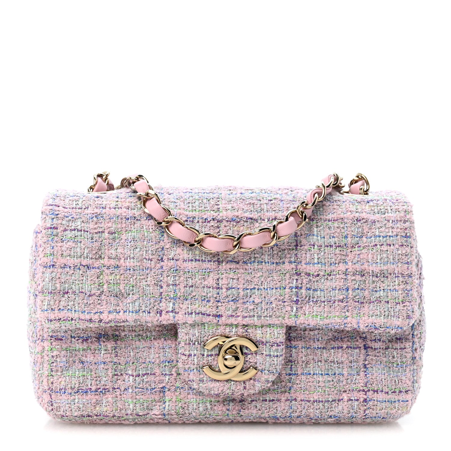 Tweed Quilted Mini Rectangular Flap Pink Multicolor