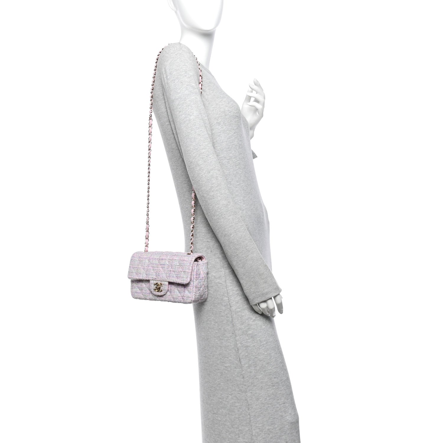 Tweed Quilted Mini Rectangular Flap Pink Multicolor — view 2