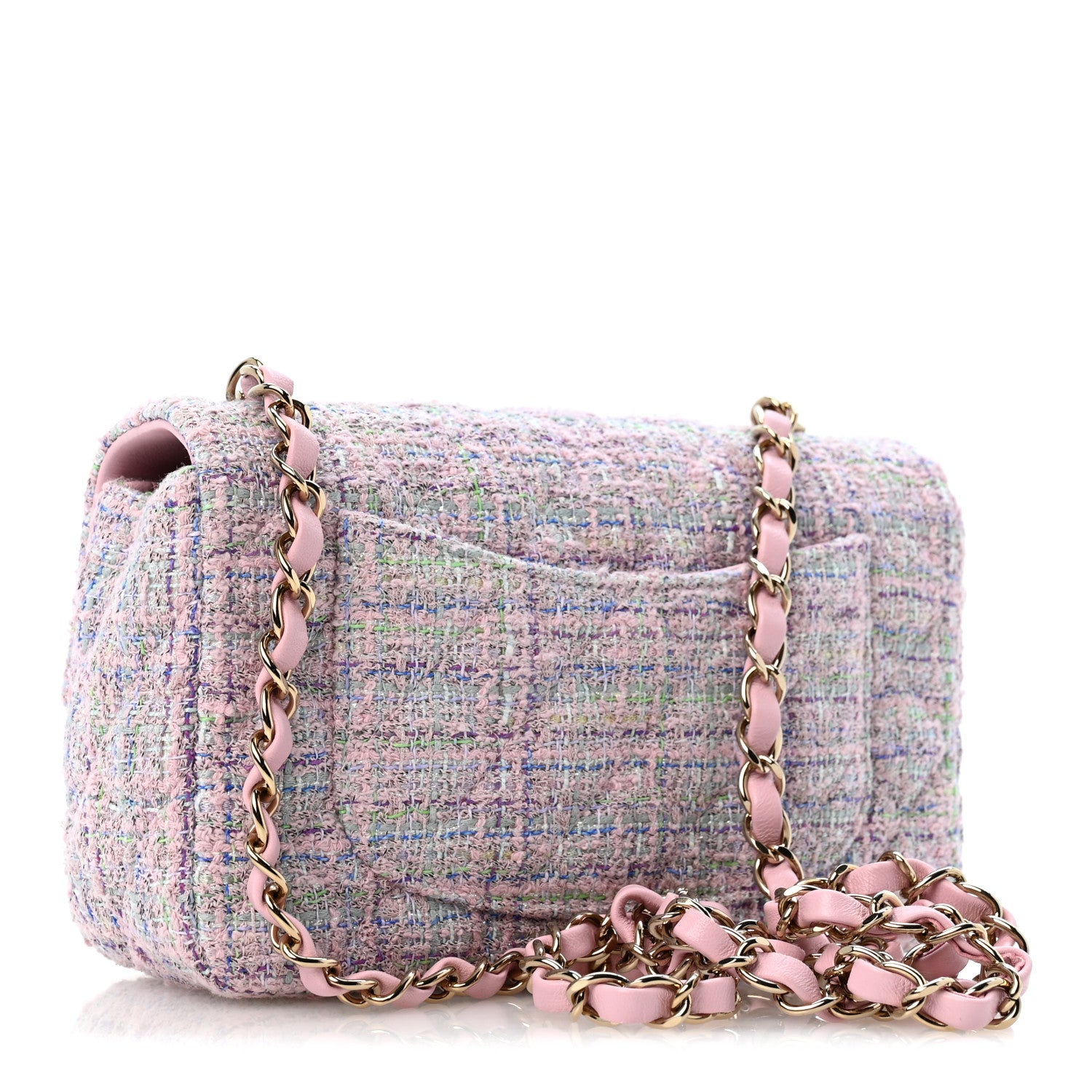 Tweed Quilted Mini Rectangular Flap Pink Multicolor — view 3