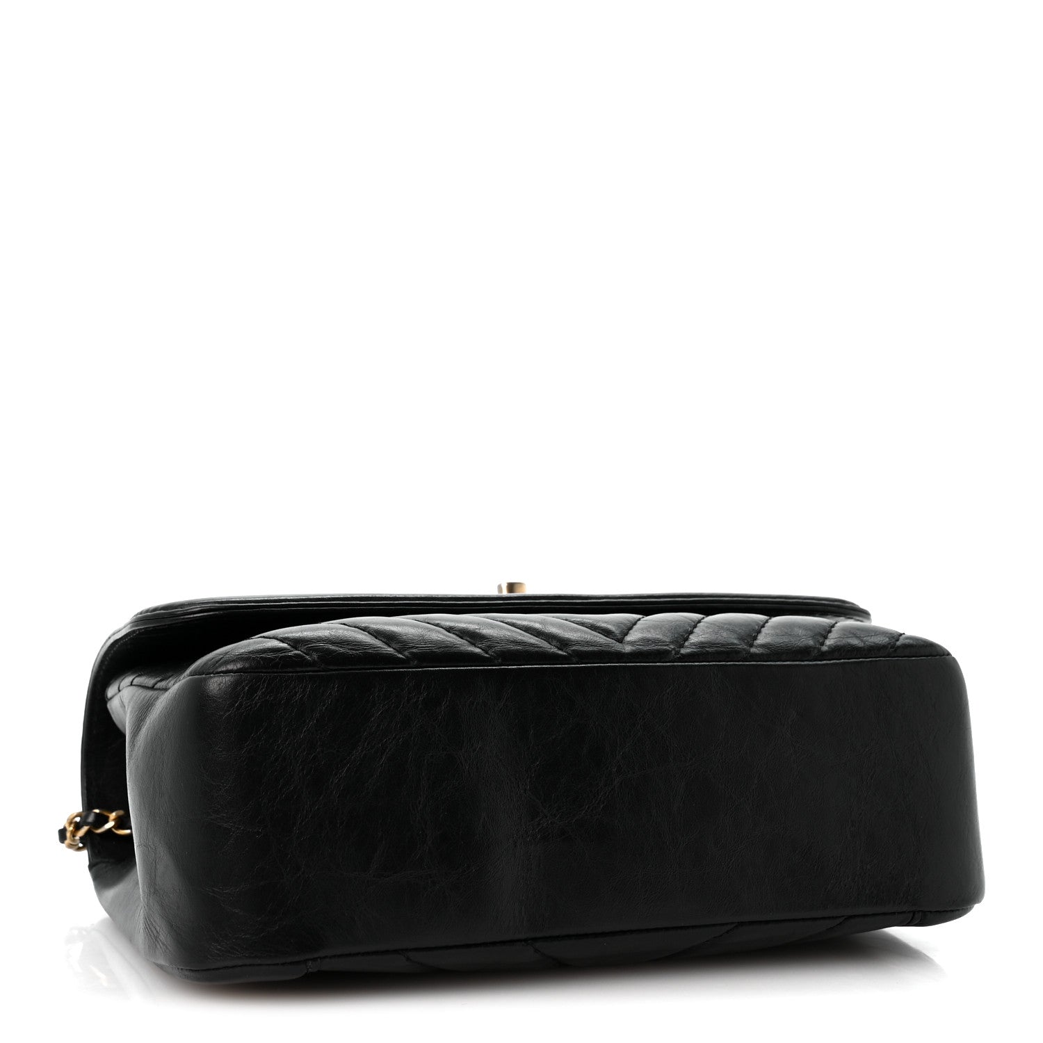 Calfskin Chevron Quilted Top Handle Flap Black — view 4