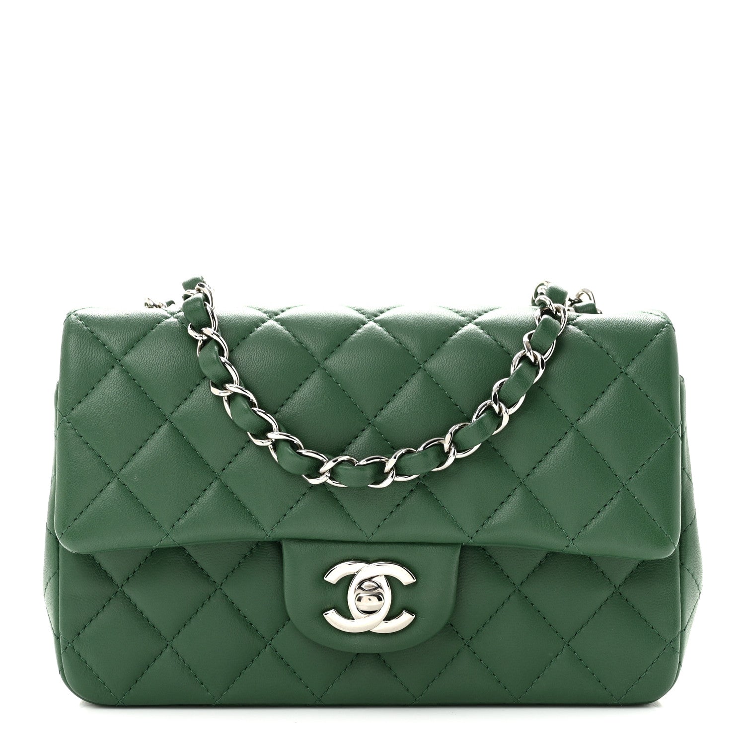 Lambskin Quilted Mini Rectangular Flap Green